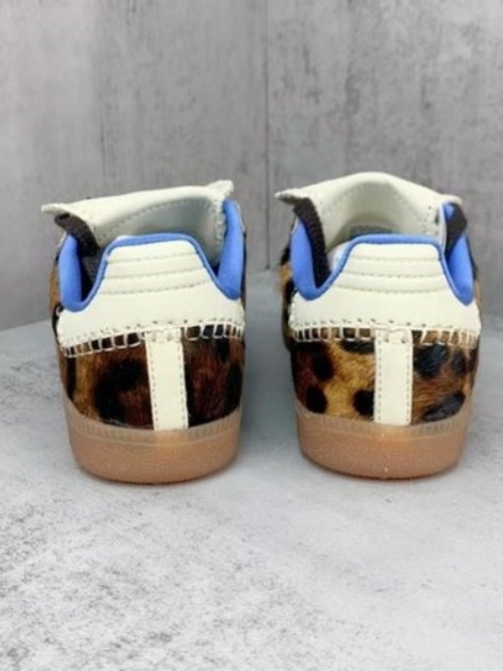 adidas Leopard Print Samba with Cream Stripes and Blue Lining - Picture 3 of 9